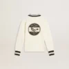 Kids white cotton polo sweatshirt with embroidery on the chest and print on the back