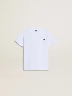 Kids’ white cotton T-shirt with silver print