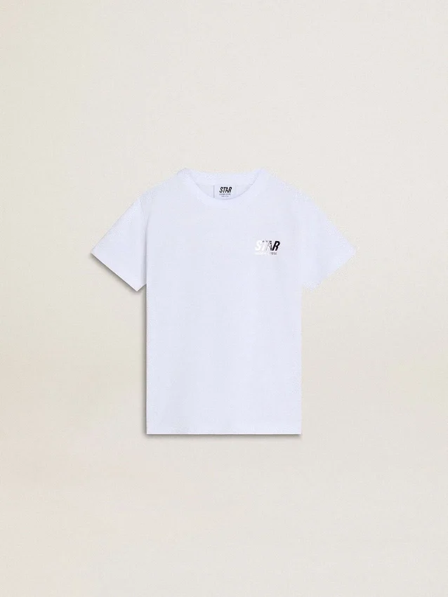 Kids’ white cotton T-shirt with silver print