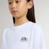 Kids’ white cotton T-shirt with silver print