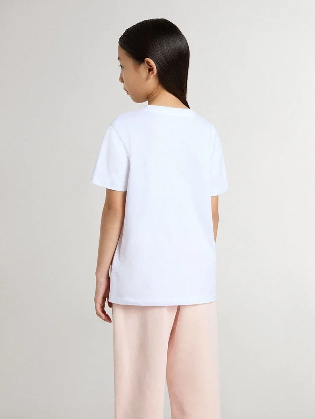 Kids’ white cotton T-shirt with silver print