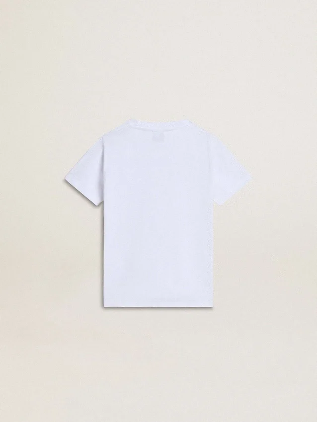 Kids’ white cotton T-shirt with silver print