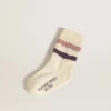 Kids’ white socks with pink and purple stripes