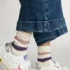 Kids’ white socks with pink and purple stripes