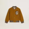 Kids’ wool bomber jacket in ochre yellow with patch