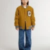 Kids’ wool bomber jacket in ochre yellow with patch