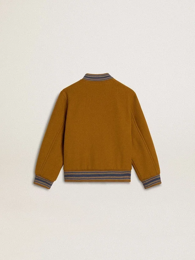 Kids’ wool bomber jacket in ochre yellow with patch