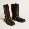 Kurt boots in glossy black leather with silver-colored buckle and studs