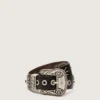 Lace belt in tan-colored washed leather with studs and inlays