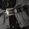 Lace belt in tan-colored washed leather with studs and inlays