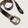 Lace belt in tan-colored washed leather with studs and inlays