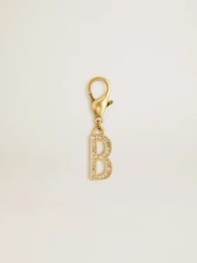 Letter B charm in gold-colored brass with crystals