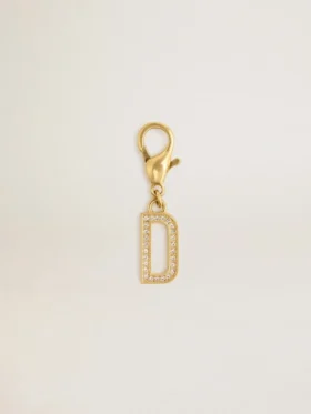 Letter D charm in gold-colored brass with crystals