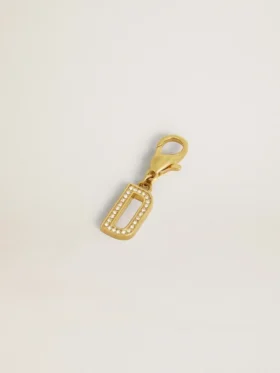 Letter D charm in gold-colored brass with crystals