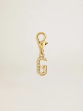 Letter G charm in gold-colored brass with crystals