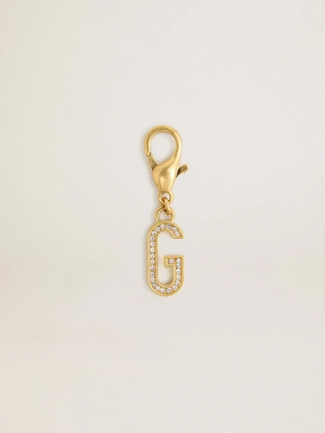 Letter G charm in gold-colored brass with crystals
