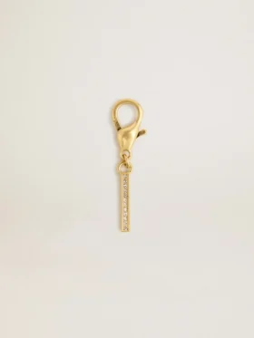 Letter I charm in gold-colored brass with crystals