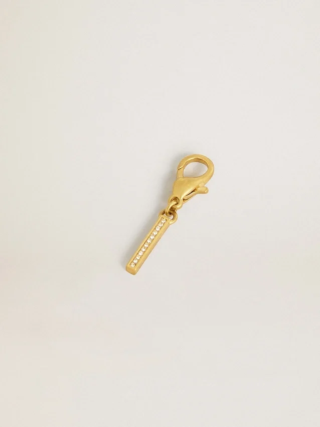 Letter I charm in gold-colored brass with crystals