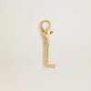 Letter L charm in gold-colored brass with crystals