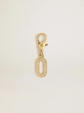 Letter O charm in gold-colored brass with crystals