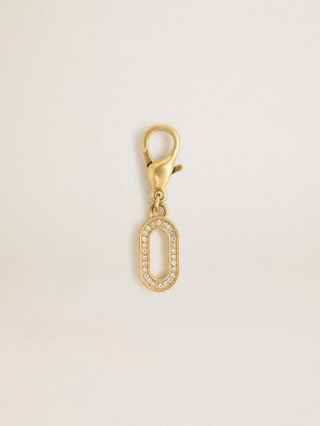 Letter O charm in gold-colored brass with crystals