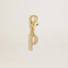 Letter P charm in gold-colored brass with crystals