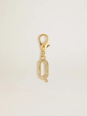 Letter Q charm in gold-colored brass with crystals