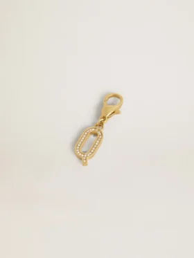 Letter Q charm in gold-colored brass with crystals