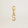 Letter S charm in gold-colored brass with crystals