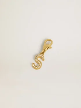 Letter S charm in gold-colored brass with crystals