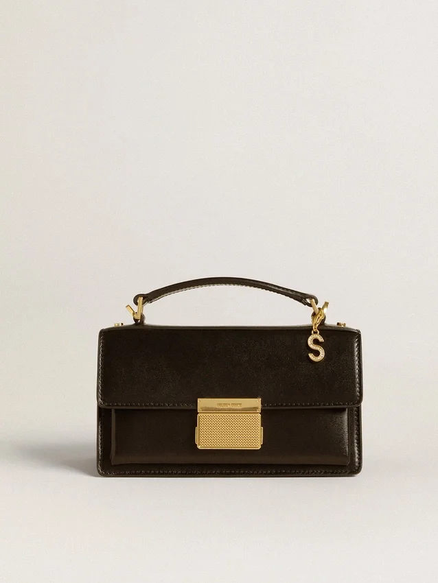 Letter S charm in gold-colored brass with crystals