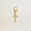 Letter T charm in gold-colored brass with crystals