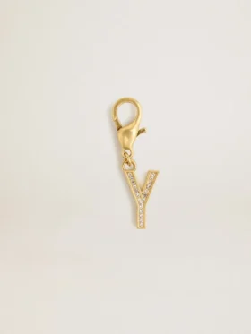 Letter Y charm in gold-colored brass with crystals