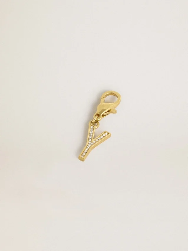Letter Y charm in gold-colored brass with crystals