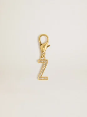 Letter Z charm in gold-colored brass with crystals