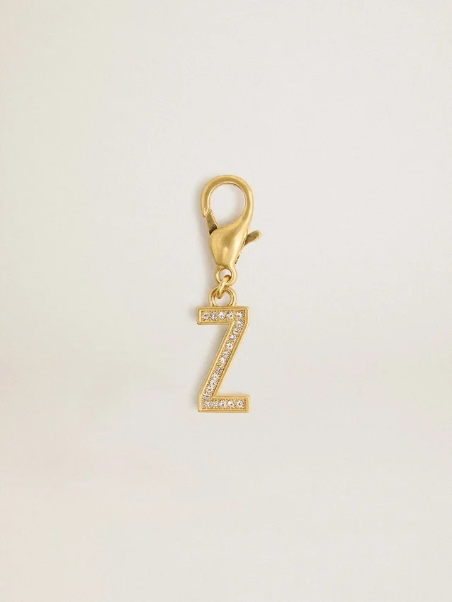 Letter Z charm in gold-colored brass with crystals