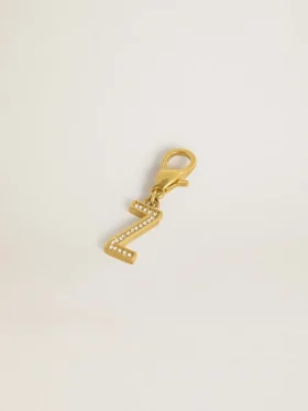 Letter Z charm in gold-colored brass with crystals