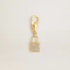 Lock-shaped charm in gold-colored brass with crystals