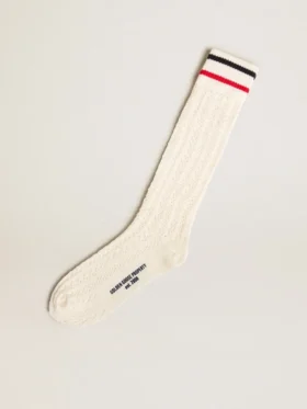 Long ribbed socks in vintage white with two-tone stripes