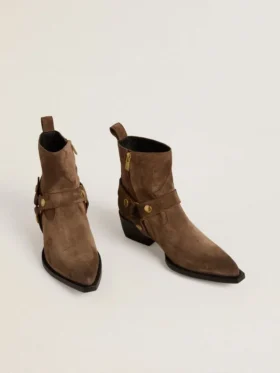 Low Debbie boots in dove-gray suede with removable buckle