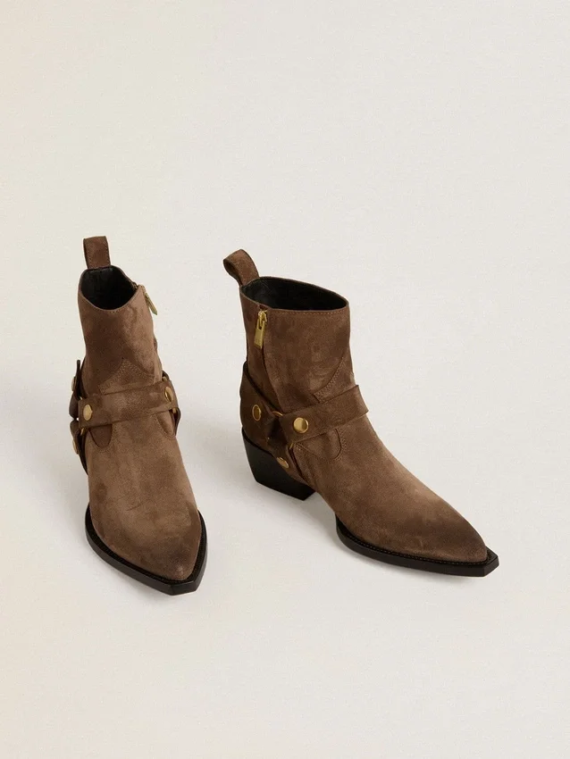 Low Debbie boots in dove-gray suede with removable buckle