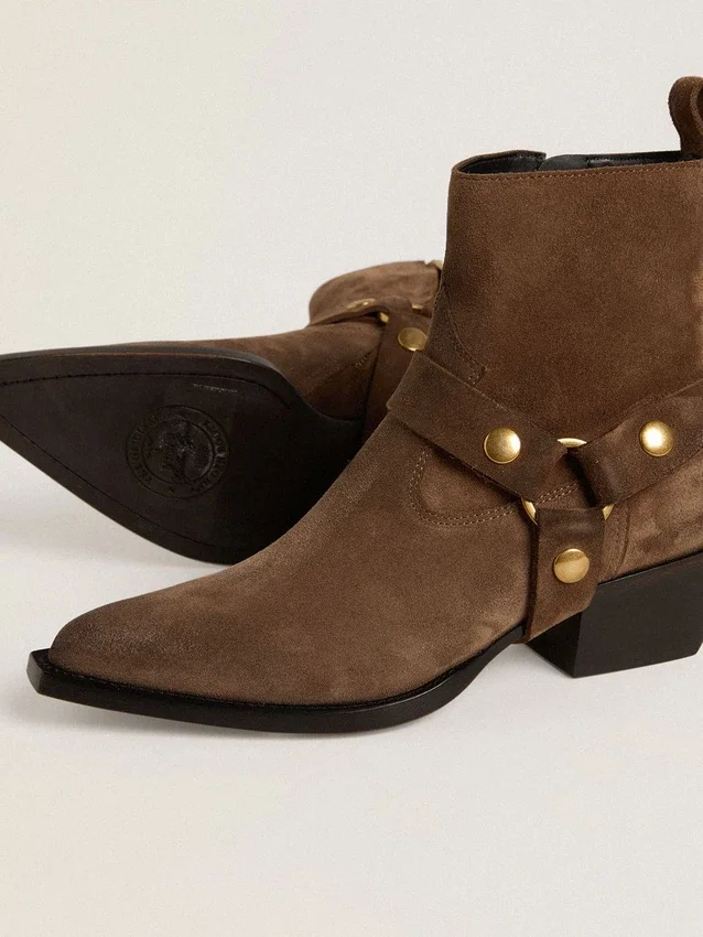 Low Debbie boots in dove-gray suede with removable buckle
