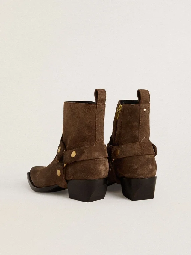 Low Debbie boots in dove-gray suede with removable buckle