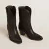 Low Wish Star boots in black leather with tone-on-tone inlay star