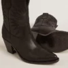 Low Wish Star boots in black leather with tone-on-tone inlay star