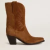 Low Wish Star boots in cognac suede with tone-on-tone embroidered star