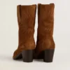 Low Wish Star boots in cognac suede with tone-on-tone embroidered star
