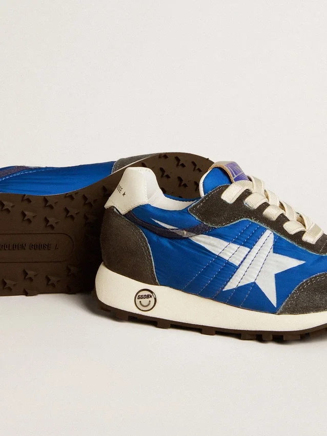 Marathon Young in blue nylon with printed star and leather heel tab