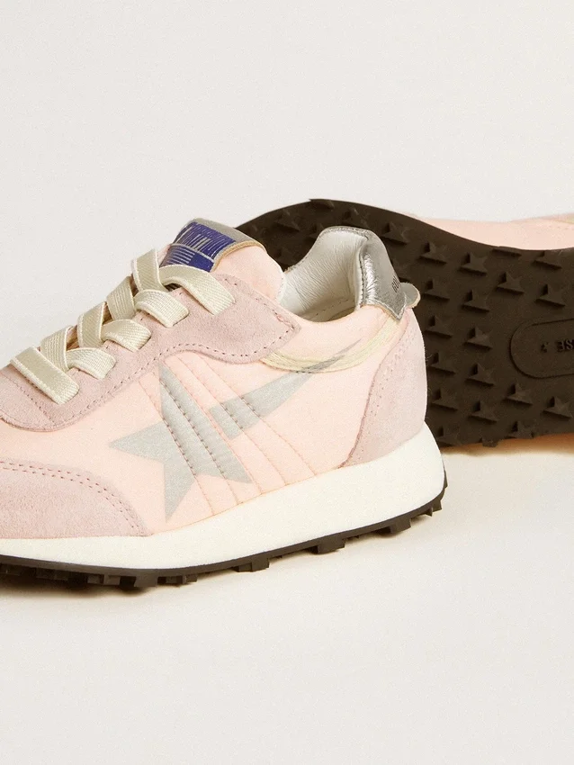 Marathon Young in pink nylon with printed star and leather heel tab