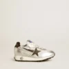Marathon Young in silver nylon with black star and leather heel tab